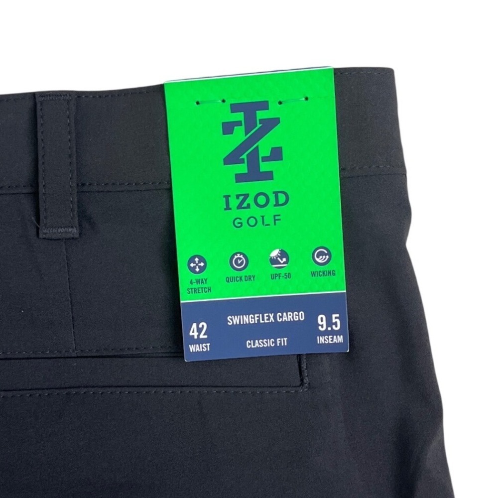 IZOD Golf Swingflex Cargo Shorts Black Mens 42 Waist 9.5 Inseam New With Tags - Picture 5 of 5
